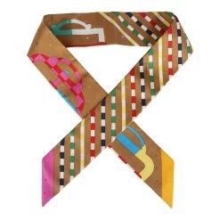 Hermès Hermes "Bouclerie Moderne Plumetis" Tabac, Rose, Bleu Silk Twilly