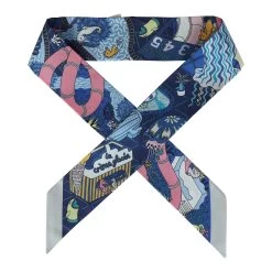 Hermès Hermes "Splash Park" Bleu/Rose Bon Bon/Jaune Silk Twilly Pair