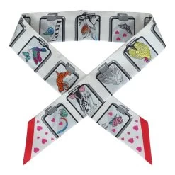 Hermès Hermes "Hermes Story" Blanc/Gris/Rouge Silk Twilly Pair