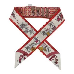 Hermès Hermes "Les Voitures Nouvelle" Vanille/Grenadine Silk Twilly Pair