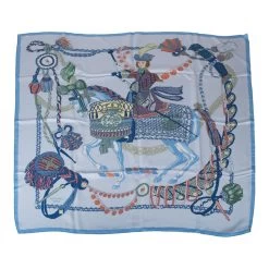Hermès Hermes "Le Timbalier" Bleu Ciel Washed Silk Twill Scarf 90cm