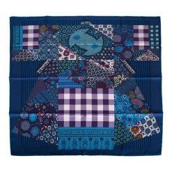 Hermès Hermes "L'Art Du Sarasa" Ciel Silk Twill Scarf 90cm