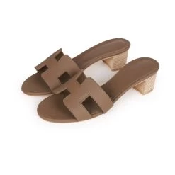 Hermès Hermes Oasis Sandals Etoupe Epsom Block Heels 35