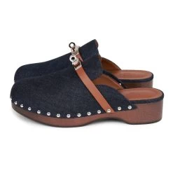 Hermès Hermes Carlotta Mule Bleu Brut Denim And Gold Calfskin 38 -Online Bag Store H SNDL 092122 1 RT 03