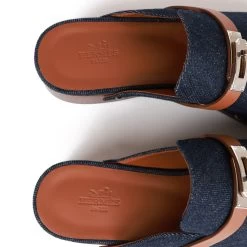 Hermès Hermes Carlotta Mule Bleu Brut Denim And Gold Calfskin 38 -Online Bag Store H SNDL 092122 1 RT 06