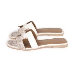 Hermès Hermes Oran Sandals Himalaya Niloticus Crocodile 38.5 -Online Bag Store H SNDL 121522 1 YW 05