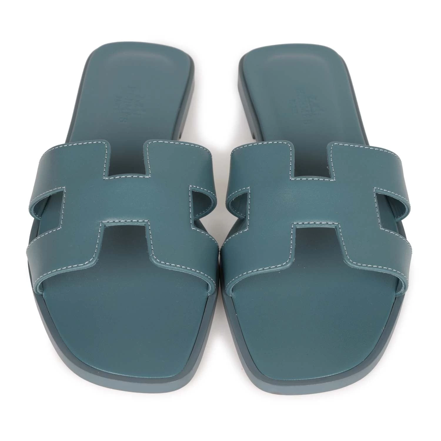 Hermès Hermes Oran Sandals Bleu Pinede Calfskin 37 4 Hermès Hermes Oran Sandals Bleu Pinede Calfskin 37 - Image 2