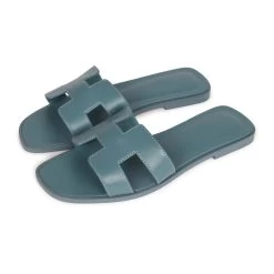 Hermès Hermes Oran Sandals Bleu Pinede Calfskin 37