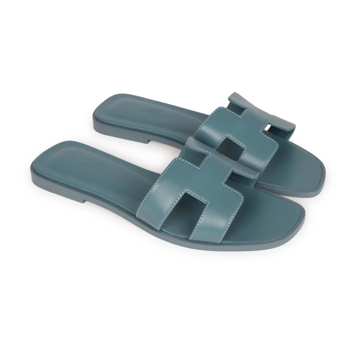 Hermès Hermes Oran Sandals Bleu Pinede Calfskin 37 5 Hermès Hermes Oran Sandals Bleu Pinede Calfskin 37 - Image 3