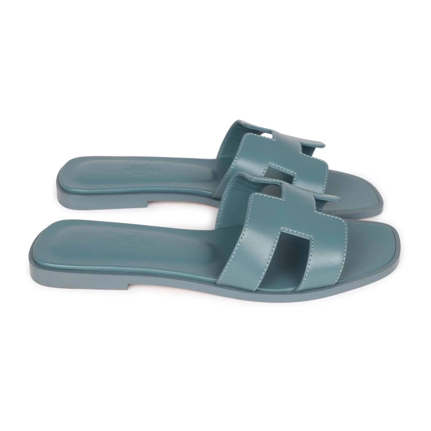Hermès Hermes Oran Sandals Bleu Pinede Calfskin 37 6 Hermès Hermes Oran Sandals Bleu Pinede Calfskin 37 - Image 4