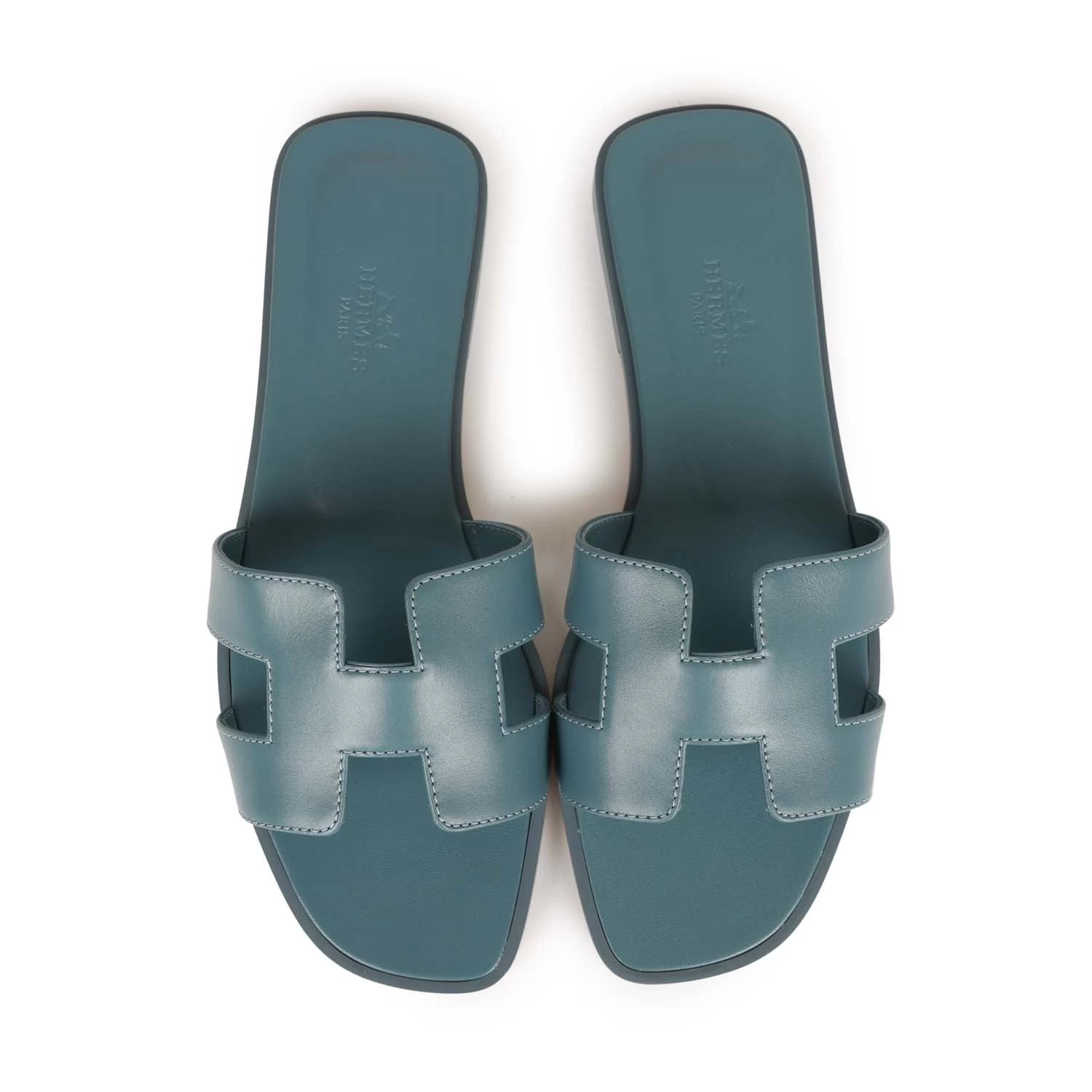 Hermès Hermes Oran Sandals Bleu Pinede Calfskin 37 9 Hermès Hermes Oran Sandals Bleu Pinede Calfskin 37 - Image 7