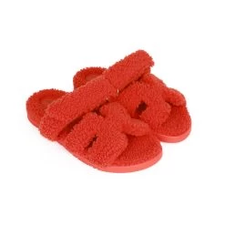 Hermès Hermes Chypre Techno Sandals Orange Woolskin 37.5 -Online Bag Store H SNDL 230523 1 03