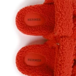 Hermès Hermes Chypre Techno Sandals Orange Woolskin 37.5 -Online Bag Store H SNDL 230523 1 08