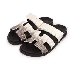 Hermès Hermes Chypre Sandals Himalaya Matte Crocodile Palladium Hardware 38 EU