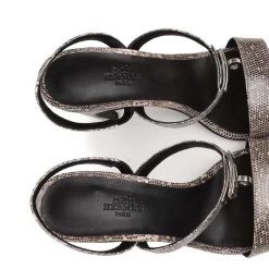 Hermès Hermes Glamour 95 Sandals Ombre Lizard Palladium Hardware 38 EU -Online Bag Store H SNDL 230728 3 MM 09