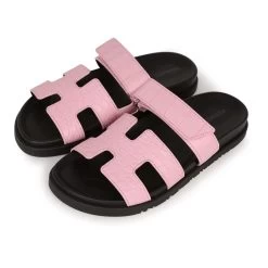 Hermès Hermes Chypre Techno Sandals Pink Matte Alligator Palladium Hardware 38 EU
