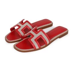Hermès Hermes Oran Sandals Prunoir Rouge Canvas 38.5