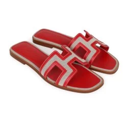 Hermès Hermes Oran Sandals Prunoir Rouge Canvas 38.5 -Online Bag Store H SNDL 230828 1 MM 03
