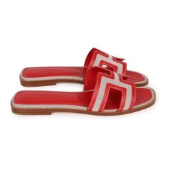 Hermès Hermes Oran Sandals Prunoir Rouge Canvas 38.5 -Online Bag Store H SNDL 230828 1 MM 04