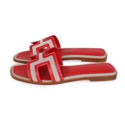 Hermès Hermes Oran Sandals Prunoir Rouge Canvas 38.5 -Online Bag Store H SNDL 230828 1 MM 05