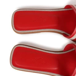 Hermès Hermes Oran Sandals Prunoir Rouge Canvas 38.5 -Online Bag Store H SNDL 230828 1 MM 08