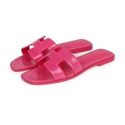Hermès Hermes Oran Sandals Rose Flash Lizard 38.5 EU