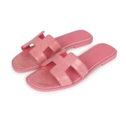 Hermès Hermes Oran Sandals Rose Jaipur Lizard 37
