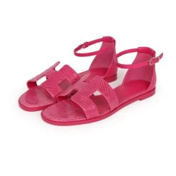 Hermès Hermes Santorini Sandals Rose Flash Lizard Palladium Hardware 37