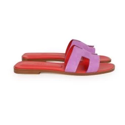 Hermès Hermes Oran Sandal Violet Parme And Red Suede Goatskin 38.5 EU -Online Bag Store H SNDL 230926 2 EZ 05