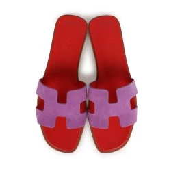 Hermès Hermes Oran Sandal Violet Parme And Red Suede Goatskin 38.5 EU -Online Bag Store H SNDL 230926 2 EZ 07
