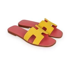 Hermès Hermes Oran Sandal Jaune Sable And Rose Azalee Suede Goatskin 37.5 EU -Online Bag Store H SNDL 230926 3 EZ 03