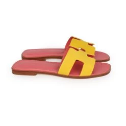 Hermès Hermes Oran Sandal Jaune Sable And Rose Azalee Suede Goatskin 37.5 EU -Online Bag Store H SNDL 230926 3 EZ 04