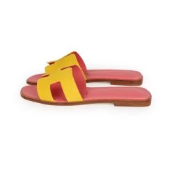 Hermès Hermes Oran Sandal Jaune Sable And Rose Azalee Suede Goatskin 37.5 EU -Online Bag Store H SNDL 230926 3 EZ 05