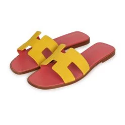 Hermès Hermes Oran Sandal Jaune Sable And Rose Azalee Suede Goatskin 38.5 EU