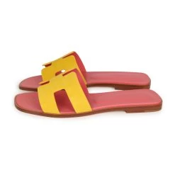 Hermès Hermes Oran Sandal Jaune Sable And Rose Azalee Suede Goatskin 38.5 EU 15 Hermès Hermes Oran Sandal Jaune Sable And Rose Azalee Suede Goatskin 38.5 EU -Online Bag Store H SNDL 230926 4 EZ 05