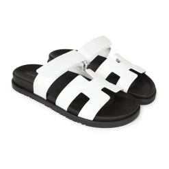 Hermès Hermes Chypre Sandals White Calfskin Palladium Hardware 38.5 EU -Online Bag Store H SNDL 231002 2 HD 02