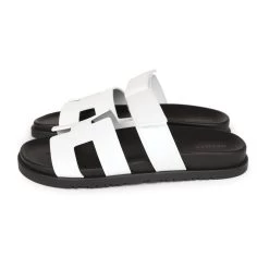 Hermès Hermes Chypre Sandals White Calfskin Palladium Hardware 38.5 EU -Online Bag Store H SNDL 231002 2 HD 04