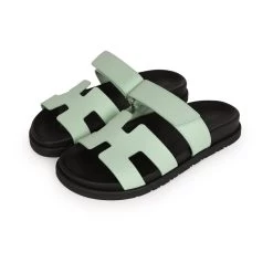 Hermès Hermes Chypre Sandals Vert Jade Epsom Palladium Hardware 36.5 EU