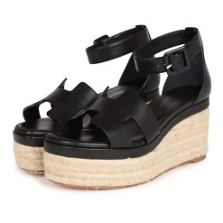 Hermès Hermes Doll 60 Espadrille Sandals Black Calfskin Palladium Hardware 35 EU