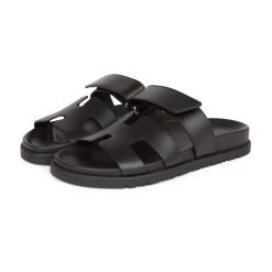 Hermès Hermes Chypre Techno Sandals Black Calfskin Palladium Hardware 35.5 EU