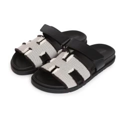 Hermès Hermes Chypre Techno Sandals Black/Prunoir Calfskin And Cavnas Palladium Hardware 39 EU