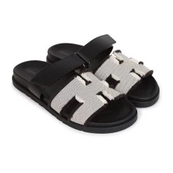 Hermès Hermes Chypre Techno Sandals Black/Prunoir Calfskin And Cavnas Palladium Hardware 39 EU -Online Bag Store H SNDL 231219 1 GM 02