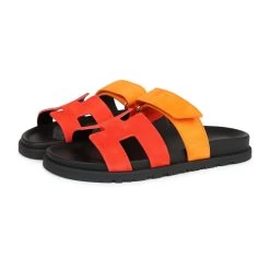 Hermès Hermes Chypre Techno Sandals Sunset/Rouge Ecarlate Suede Palladium Hardware 37 EU