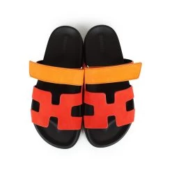 Hermès Hermes Chypre Techno Sandals Sunset/Rouge Ecarlate Suede Palladium Hardware 37 EU -Online Bag Store H SNDL 240109 1 07