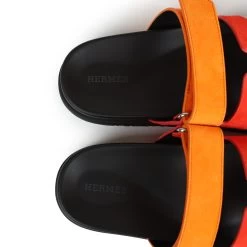 Hermès Hermes Chypre Techno Sandals Sunset/Rouge Ecarlate Suede Palladium Hardware 37 EU -Online Bag Store H SNDL 240109 1 08