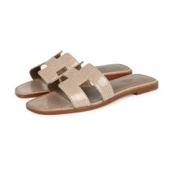 Hermès Hermes Oran Sandals Beige Argile Shiny Lizard 38 EU