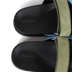 Hermès Hermes Chypre Techno Sandals Bleu Cameo/Vert Suede 36 EU Palladium Hardware -Online Bag Store H SNDL 240115 3 08