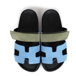 Hermès Hermes Chypre Techno Sandal Bleu Cameo/Vert Suede Palladium Hardware 37.5 EU -Online Bag Store H SNDL 240206 1 07