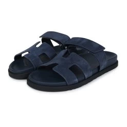 Hermès Hermes Chypre Techno Sandals Blue Celeste Suede 40.5 EU Palladium Hardware